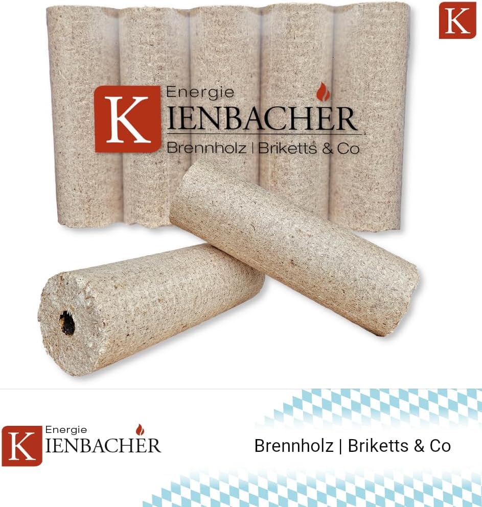 Nestro Holzbriketts mit Zugloch 1000kg Palette Hartholz Brenn Kamin Ofen Heiz Holz Gluthalter Eiche & Buche 100x10kg PE-Bags Nestro Brikett Rund | Energie Kienbacher (EINE TONNE PALETTE 1000KG)